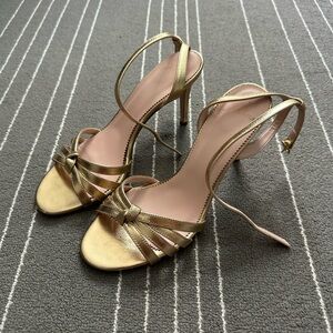 Jcrew Gold Strappy Sandal Mini Heels